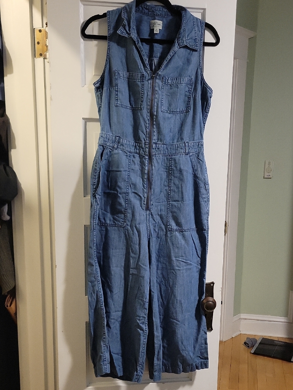 J Crew Sleeveless Denim Zip Up Wide Crop Leg Sleeveless Jumpsuit Romper - 4